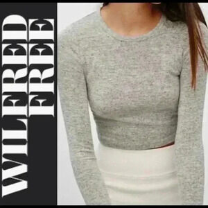 Aritzia Wilfred Free Georgia Crop Top Long Sleeve Grey Tones Medium